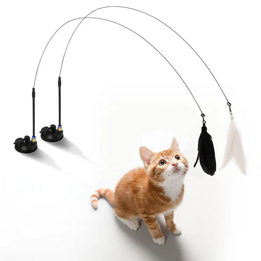 Interactive Suction Cup Cat Teaser Toy – Feather Stick for Indoor Cats