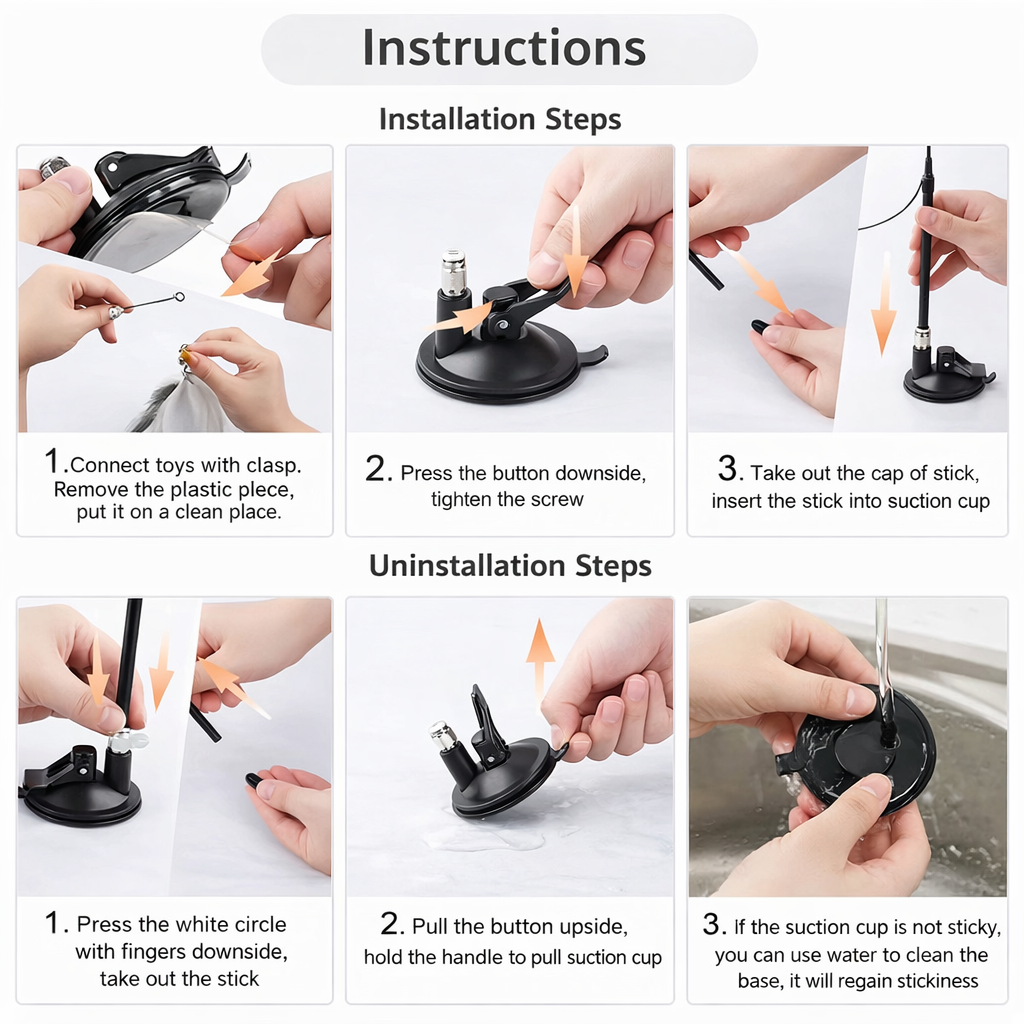 Interactive Suction Cup Cat Teaser Toy – Feather Stick for Indoor Cats