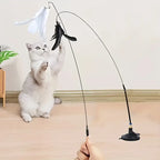 Interactive Suction Cup Cat Teaser Toy – Feather Stick for Indoor Cats