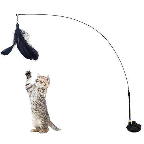 Interactive Suction Cup Cat Teaser Toy – Feather Stick for Indoor Cats