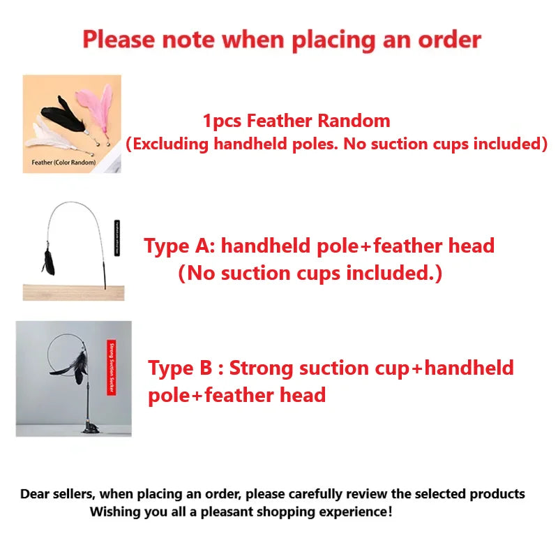 Interactive Suction Cup Cat Teaser Toy – Feather Stick for Indoor Cats