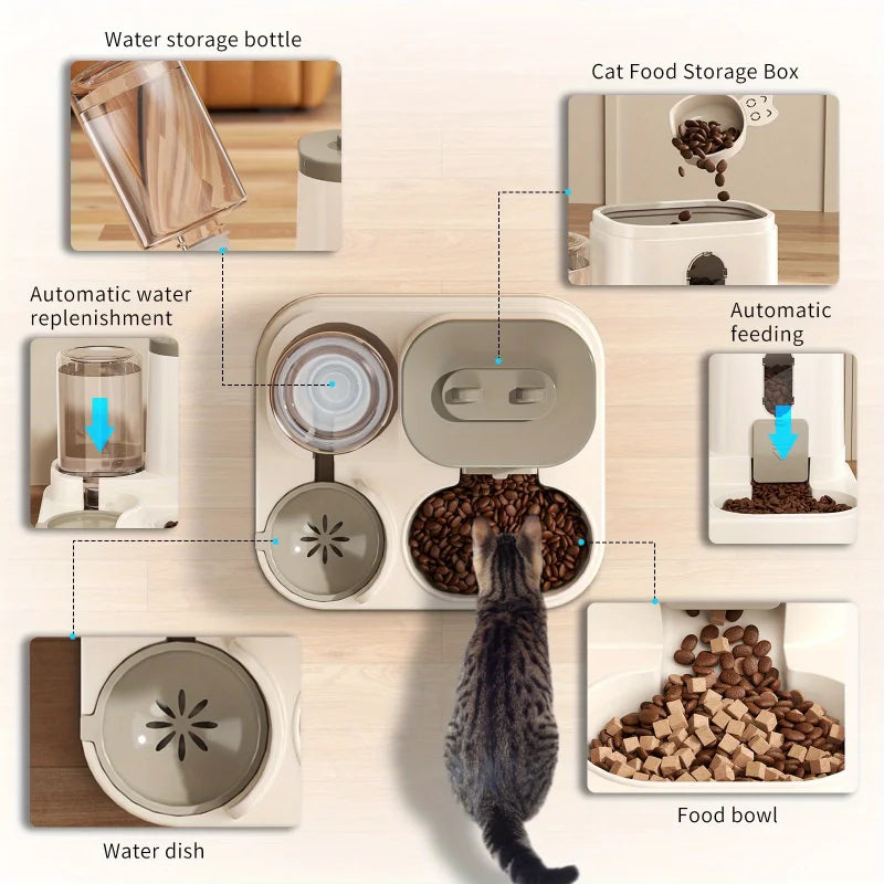 Automatic Cat Food & Water Bowl – Spill-Proof Feeder with Water Fountain