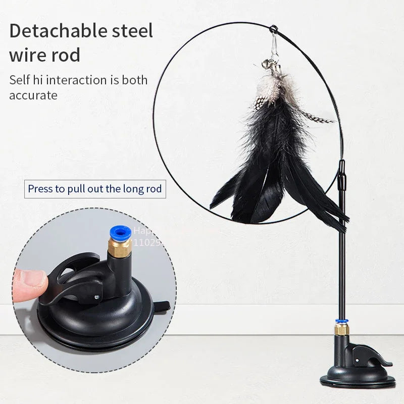 Interactive Suction Cup Cat Teaser Toy – Feather Stick for Indoor Cats
